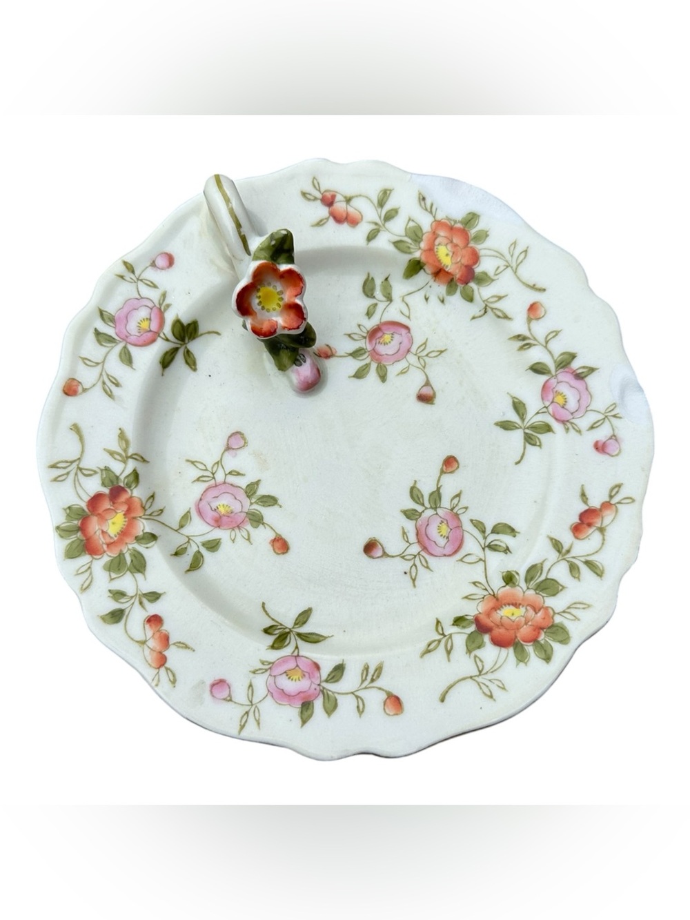 Vintage 1940s Takito TT Japan Nappy Dish Hand Painted Floral Trinket 6”